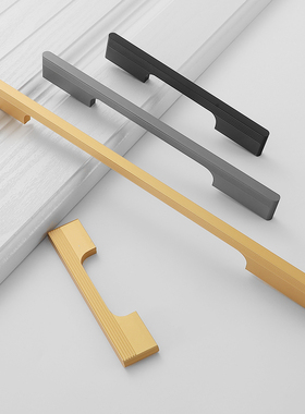 现代简约灰色轻奢金色柜子橱柜衣柜拉手加长圆角黑色柜门抽屉把手