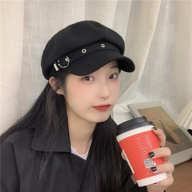 贝雷帽女日系秋冬铁扣优雅气质英伦复古画家帽网红款百搭八角帽子