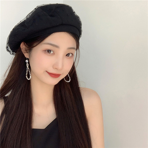 贝雷帽逛街韩版女夏季网纱蕾丝
