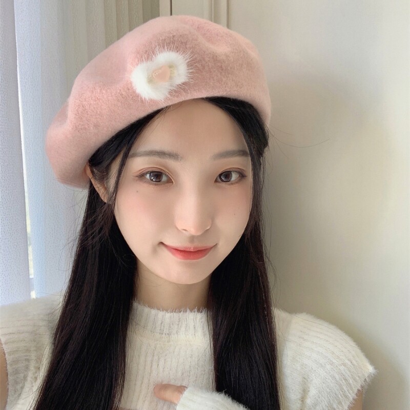 秋日温柔~羊毛贝雷帽女日系新款甜美百搭复古毛绒爱心粉色画家帽,服饰配件/皮带/帽子/围巾,帽子,淘宝优惠券,粉丝福利购,淘宝优惠卷