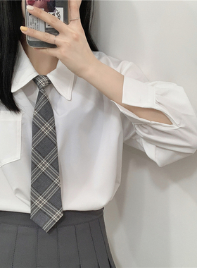 格纹免打灰色领带女JK衬衫日系学院风情侣款百搭休闲韩版领结男潮