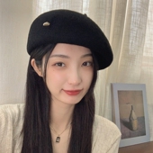 秋冬复古气质定型时尚 韩妹狙击 贝雷帽女2023新款 大头羊毛画家帽