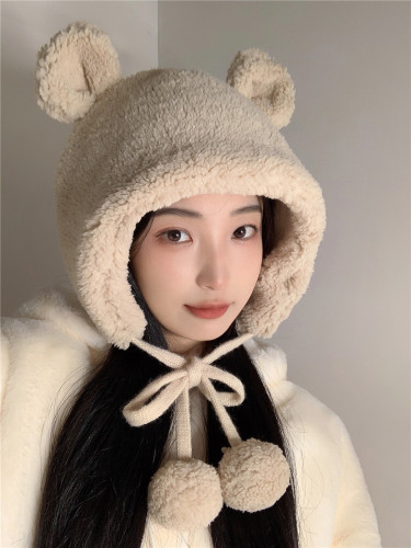 逛街秋冬日系小熊护耳帽女