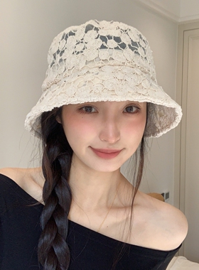 盐甜交织~早春新款网纱薄款气质渔夫帽女韩系大檐遮阳防晒水桶帽