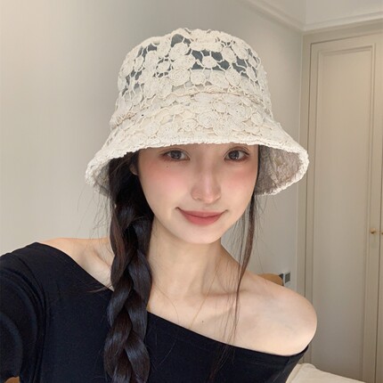 盐甜交织~早春新款网纱薄款气质渔夫帽女韩系大檐遮阳防晒水桶帽