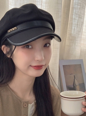 气质佳丽~2023新款min字母贝雷帽女秋冬韩系复古网红优雅八角帽