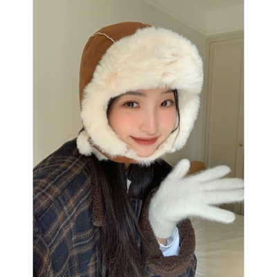 日系秋冬麂皮绒加厚逛街雷锋帽女