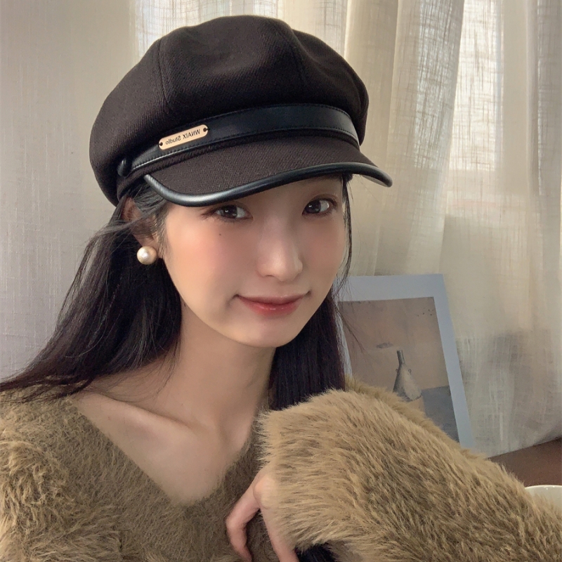日系秋冬金属毛呢逛街贝雷帽女