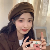可可奶咖 秋冬毛呢贝雷帽女日系ins复古棕色百搭英伦显脸小画家帽
