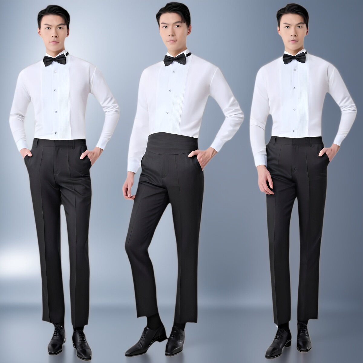 男士大合唱表演诗歌朗诵舞台男装白衬衣黑裤子两件套装演出服衬衫图片