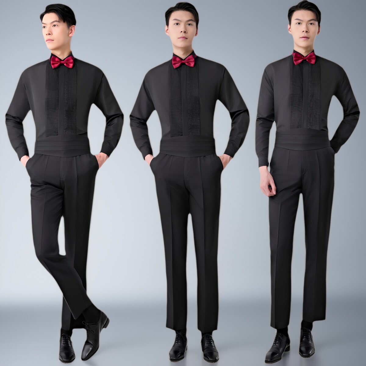 舞台大合唱演出服男装黑色衬衫西裤套装衬衣裤子高级感诗朗诵表演图片