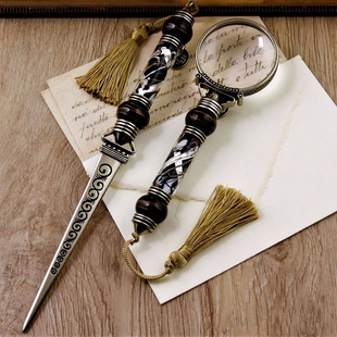 意大利Bortoletti手工银箔彩色琉璃放大镜拆信刀裁纸刀风吹半夏