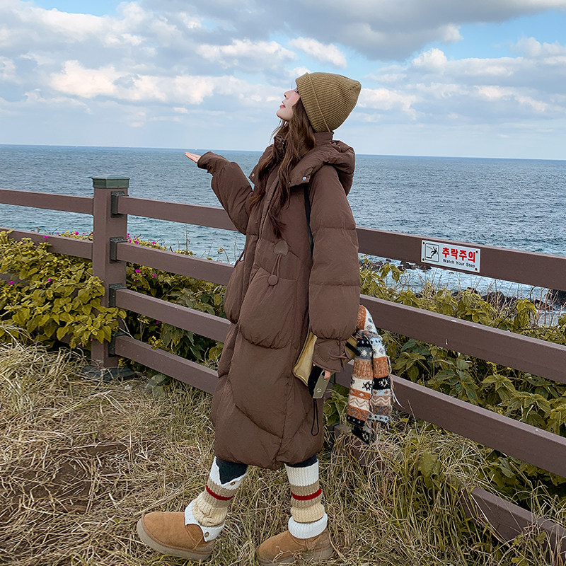 日本offcat巨好看美拉德咖色长款过膝羽绒服女2025冬装新款韩版面