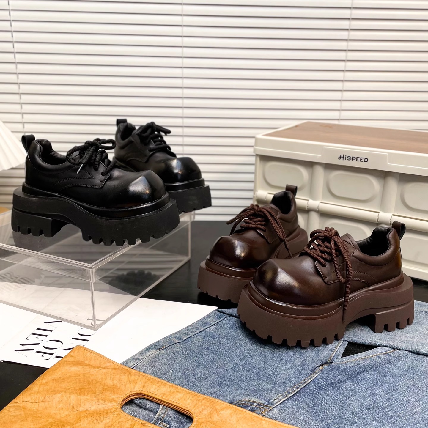 日本offcat真皮大方头厚底JK小皮鞋女2025秋季新款英伦风乐福单鞋