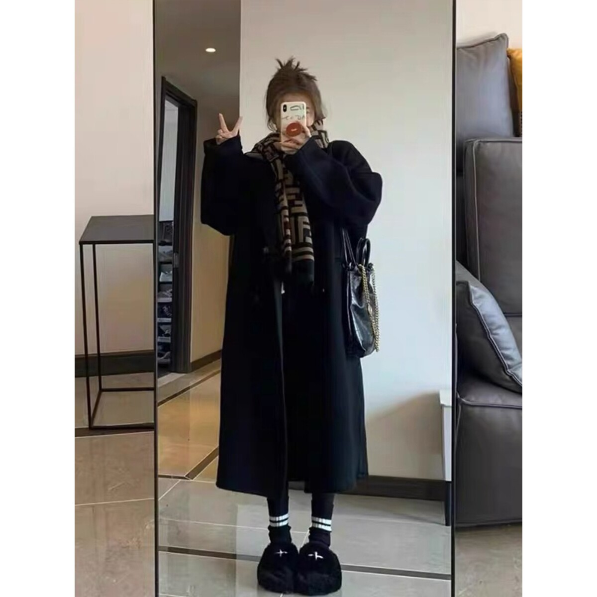 日本offcat黑色显瘦羽绒内胆呢子大衣女2024年冬季加厚小个子毛呢