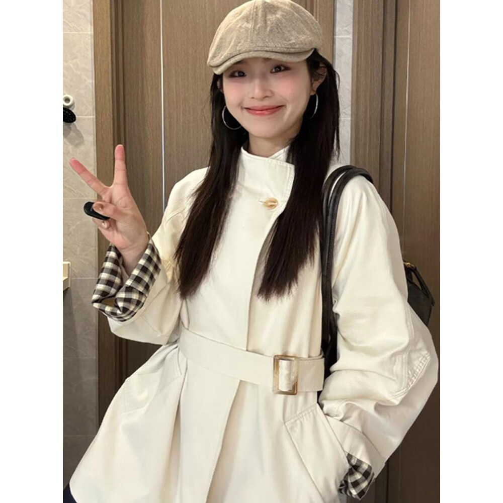 日本offcat白色立领爆款风衣外套女2025秋新款小个子高级感日系休