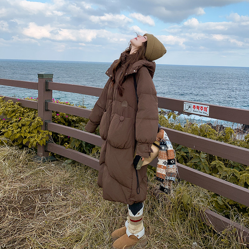 日本offcat巨好看爆款美拉德咖色长款过膝羽绒服女2025冬装新款面