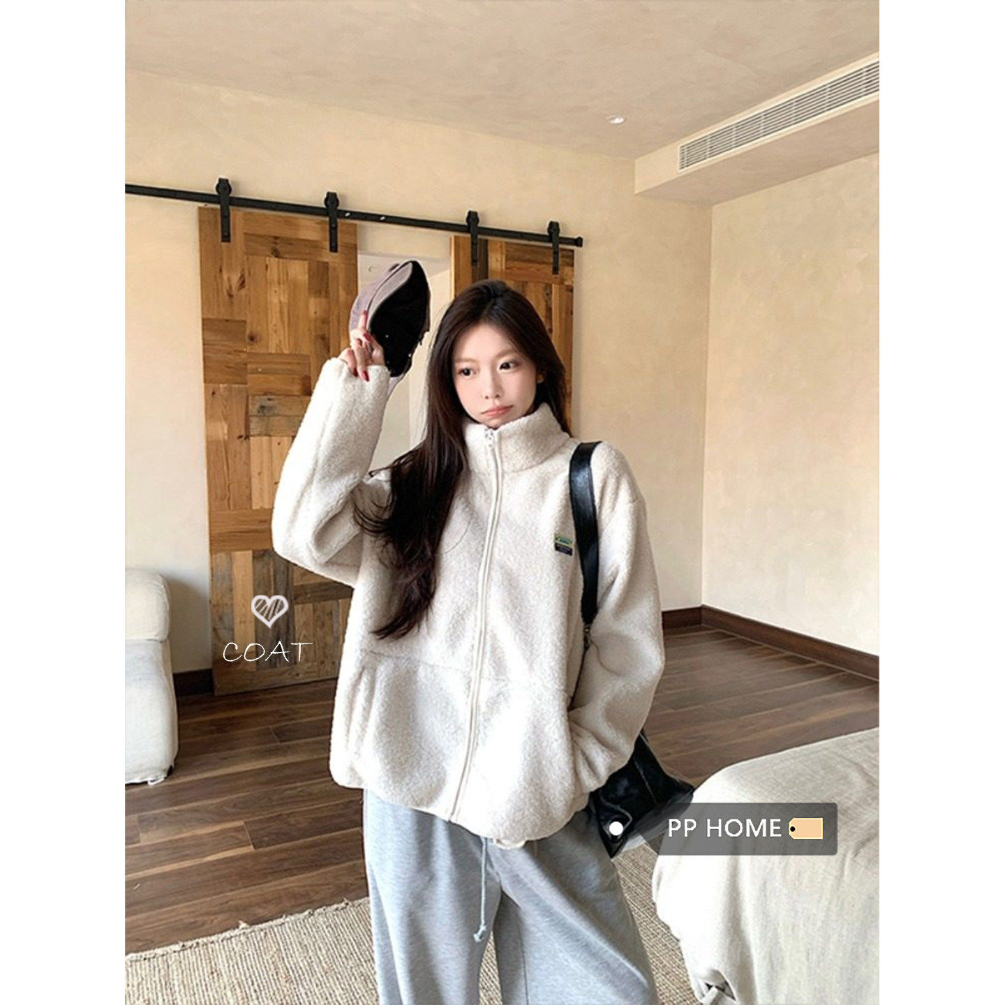 日本offcat休闲百搭白色立领防羊羔毛外套女秋冬宽松加厚保暖开衫,女装/女士精品,短外套,淘宝优惠券,粉丝福利购,淘宝优惠卷