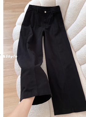日本offcat黑色高腰直筒牛仔裤女春季秋冬款美式宽松垂感梨形身材