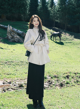 日本offcat白色立领风衣外套女2025春秋季新款小个子高级感英伦风