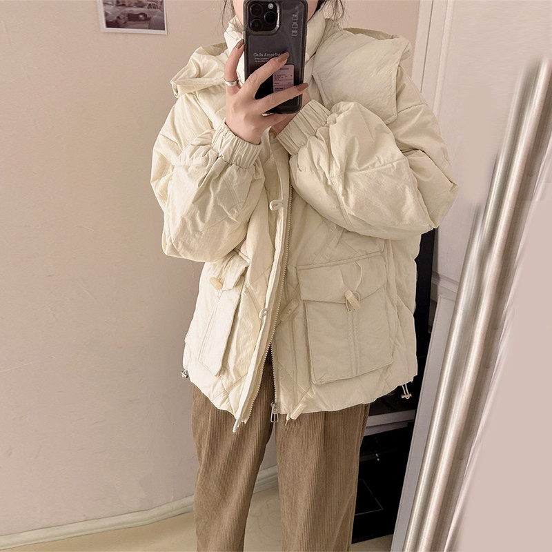 日本offcat加厚保暖棉服女2024冬季新款小个子牛角扣短款棉衣外套