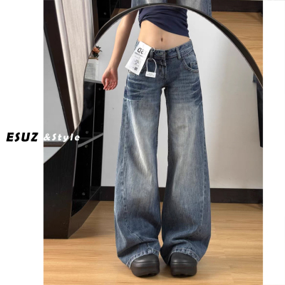日本offcat美式复古低腰微喇牛仔裤女春季新款高街宽松显瘦直筒阔