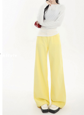 日本offcat多巴胺黄色阔腿牛仔裤女秋冬新款加绒高腰宽松bf慵懒风