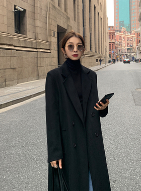 日本offcat黑色显瘦气质呢子大衣女2024秋冬季新款小个子正肩毛呢