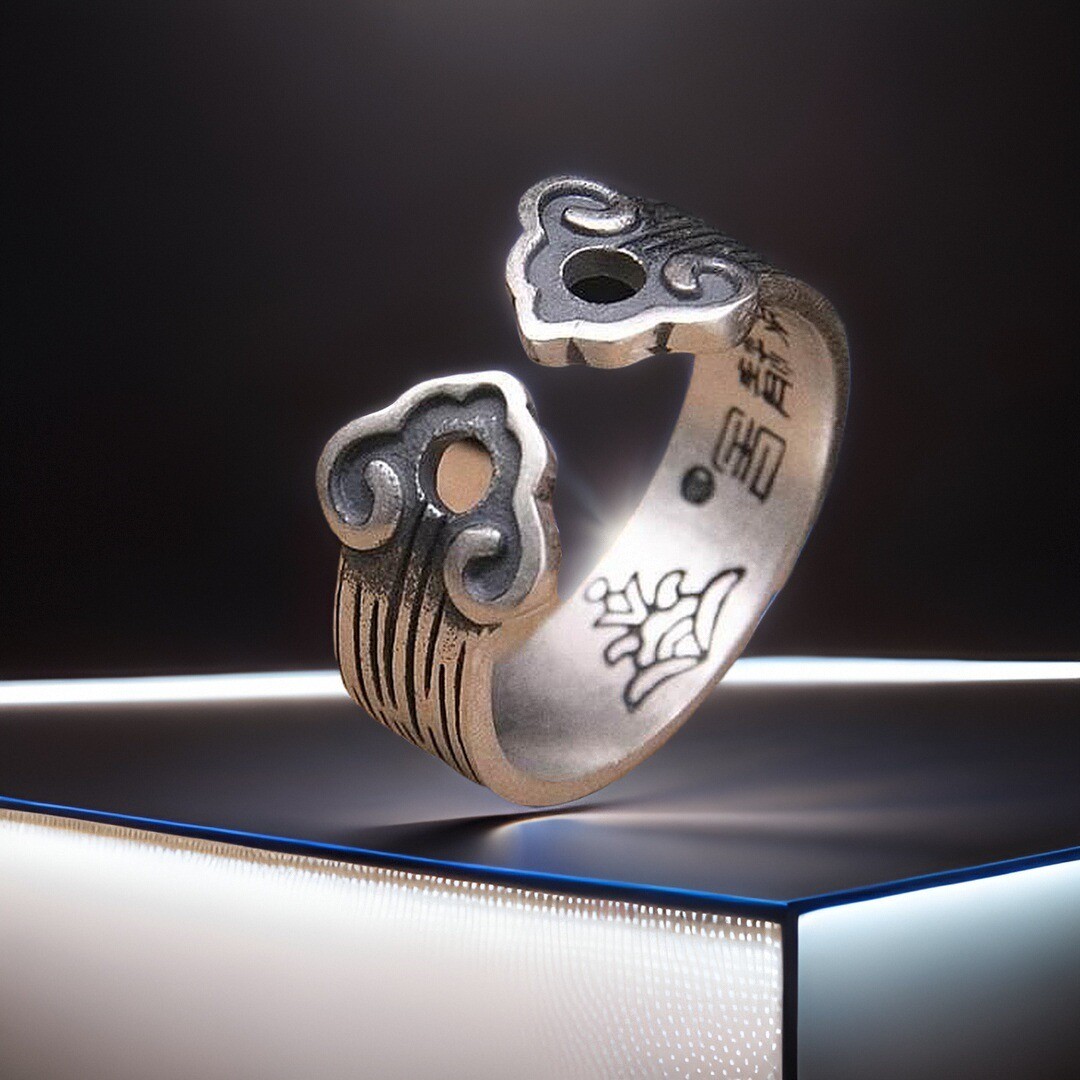 925纯银如意复古雕花开口戒指女吉缘精舍祥云图纹名族风个性指环