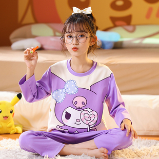 2025女童睡衣夏款儿童库洛米卡通女孩纯棉薄款长袖家居服秋季套装