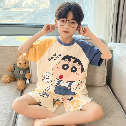 夏季男童蜡笔小新纯棉家居服套装