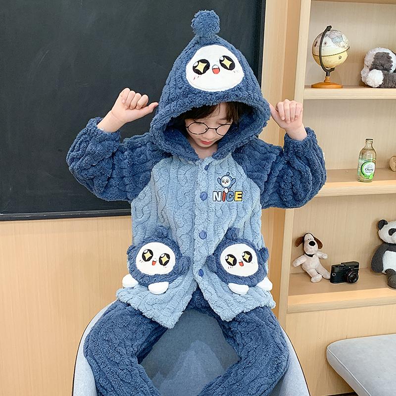 加厚保暖法兰绒儿童睡衣卡通秋冬