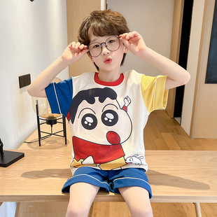 儿童睡衣男童夏季纯棉短袖薄款2025新款蜡笔小新小男孩家居服套装