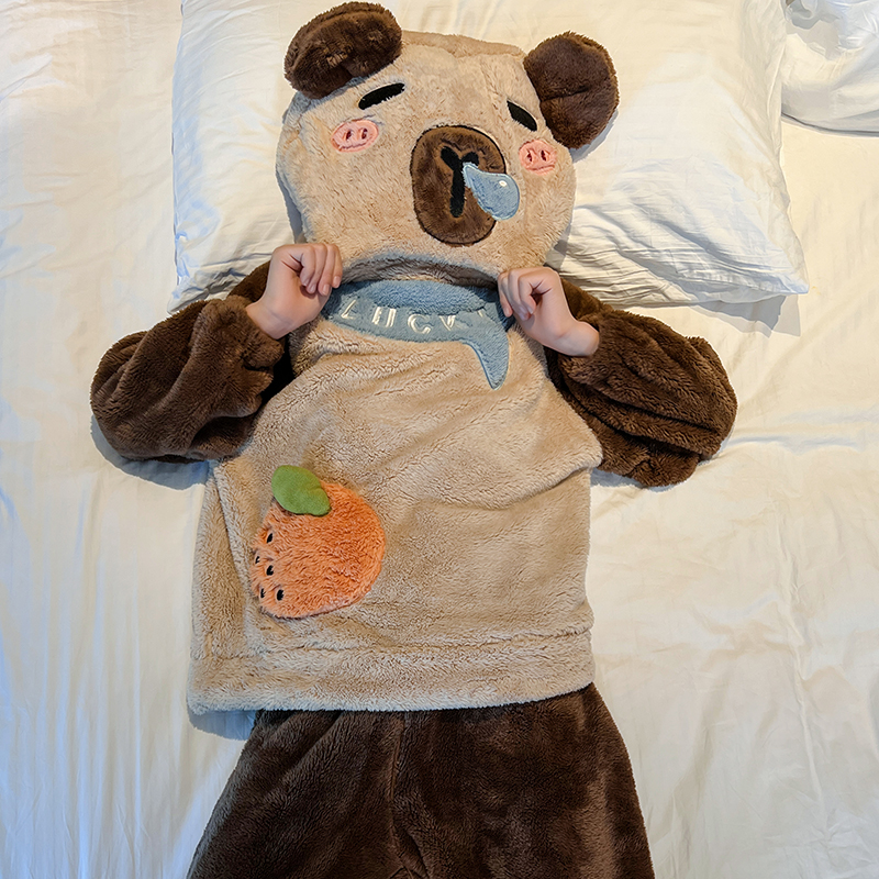 儿童搞怪睡衣男童冬季珊瑚绒套装