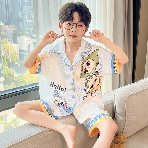 男童冰丝夏季短袖卡通蛋仔家居服
