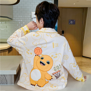 2025新款男童睡衣春秋季纯棉长袖薄款儿童奶龙小男孩青少年家居服