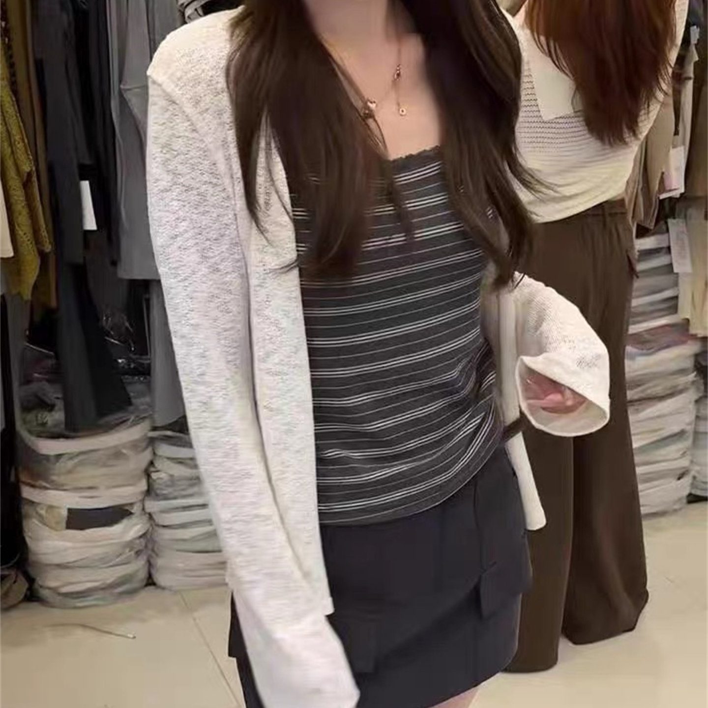 2026秋季条纹背心开衫两件套女