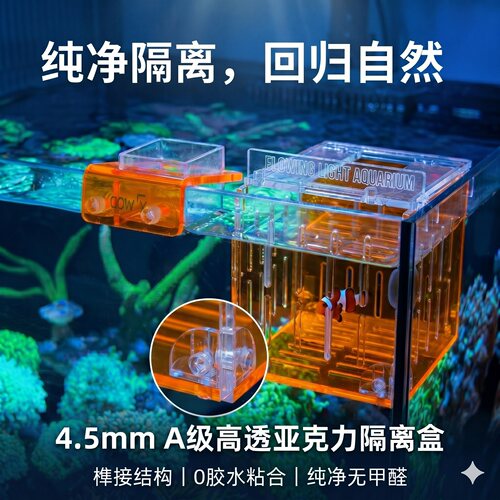 新款磁吸鱼缸海缸高荧光隔离盒加厚亚克力繁殖盒珊瑚小丑鱼孵化盒