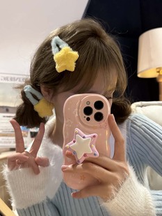 彩色甜美韩系毛绒星星发夹侧边刘海碎发bb夹冬季 发卡发饰2026新款