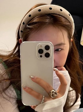 韩系复古波点温柔丝绒高颅顶发箍ins宽边海绵蓝色头箍新款发饰