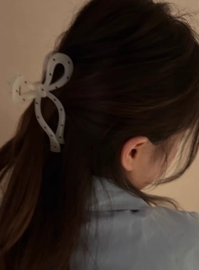 韩系波点抓夹高级感黑色蝴蝶结气质甜美抓夹女后脑勺盘发鲨鱼发饰