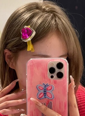 一颗扑通buling桃心~甜酷水钻爱心发夹侧边刘海发卡丸子头饰发饰