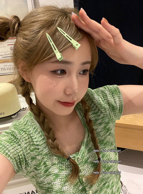 薄荷绿夏天~自制两件套珠光彩色发夹侧边无痕刘海鸭嘴夹化妆发饰