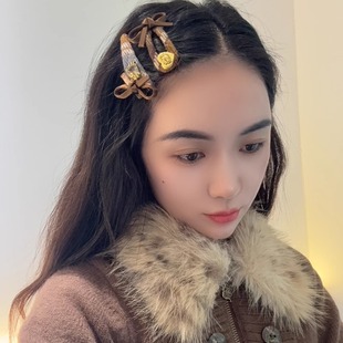 店主自留款 韩国复古格纹蝴蝶结KT发夹设计感小众侧边刘海夹发饰