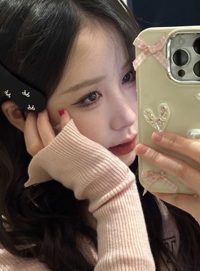 韩式气质百搭黑色布艺水滴BB夹刘海夹银色蝴蝶结贴片发夹ins发饰