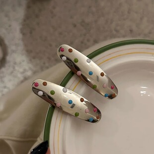 开心小实况 金属彩色波点发夹甜酷冷淡高级感前额侧边碎发鸭嘴夹