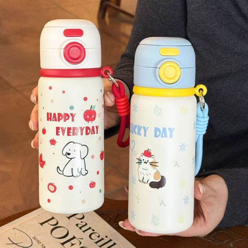 新款卡通保温杯316不锈钢水杯可爱学生杯子高颜值女生双饮吸管杯