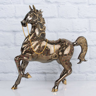 饰客厅摆设桌面工艺品马到成功巴基斯坦铜器 铜马摆件纯黄铜家居装