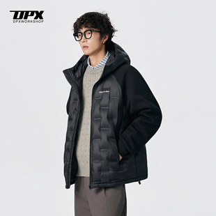 90白鸭绒拼接连帽排骨羽绒服男款冬季美式大码高级感轻薄外套