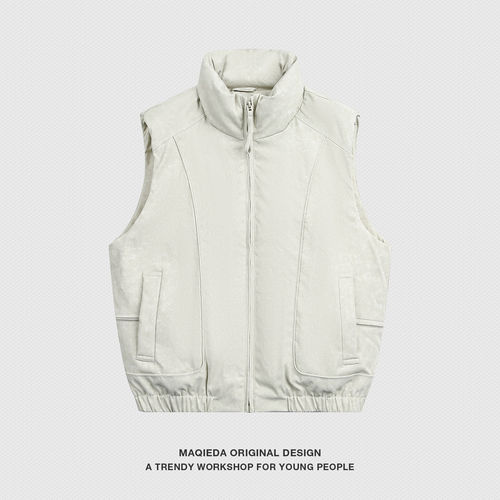 冬季男女2025新款纯色羽绒马甲美式立领潮流情侣无袖羽绒服